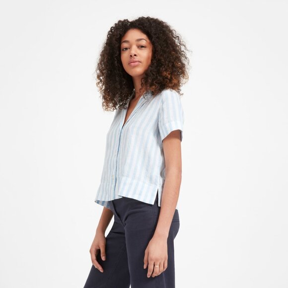 Everlane The Notch Shirt in Linen Blue Base - Size 4 - Picture 1 of 4